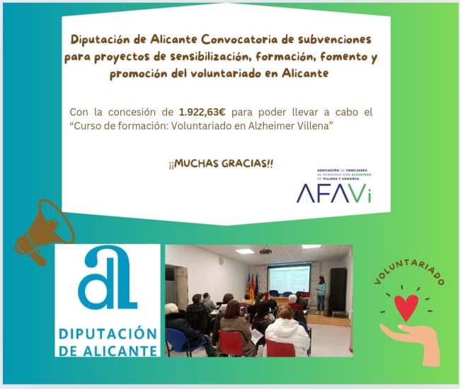 SUBVENCIÓN PARA PROYECTOS DE SENSIBILIZACIÓN,FORMACIÓN, FOMENTO Y PROMOCIÓN DEL VOLUNTARIADO EN ALICANTE