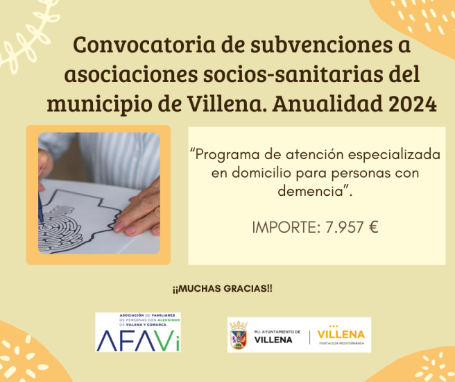 CONVOCATORIA DE SUBVENCIONES A ASOCIACIONES SOCIO-SANITARIAS DEL MUNICIPIO DE VILLENA. ANUALIDAD 2024